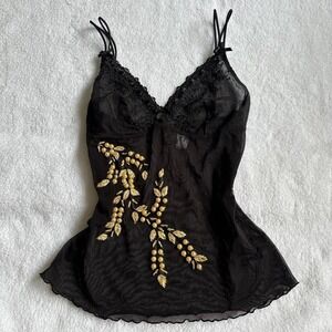 vintage euro mesh cami top with beads and embroidery